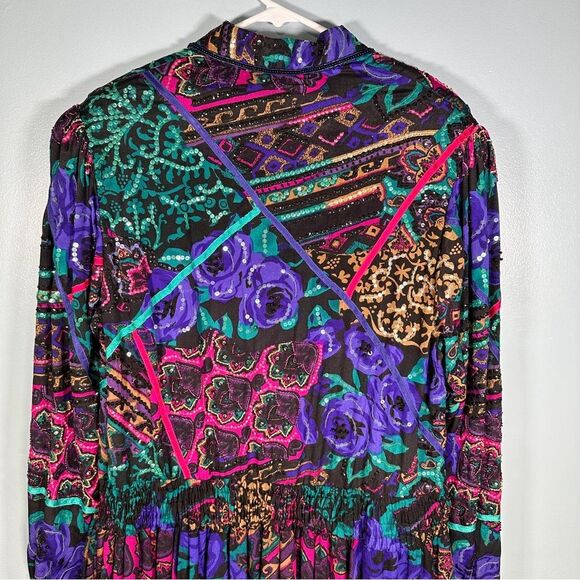 Vintage Judith Ann Creations 100% Silk Floral Patterns Embellished Maxi Dress M - Picture 16 of 16